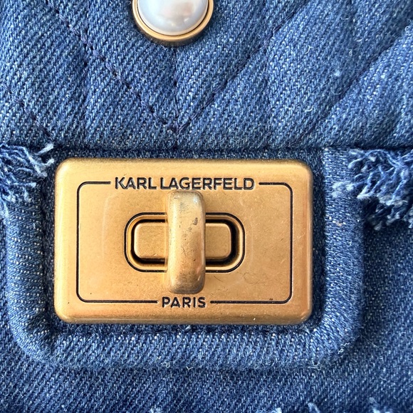 Karl Lagerfeld Denim Blue Pearl Embellished Shoulder Bag NWT and Dust Bag - Picture 14 of 14